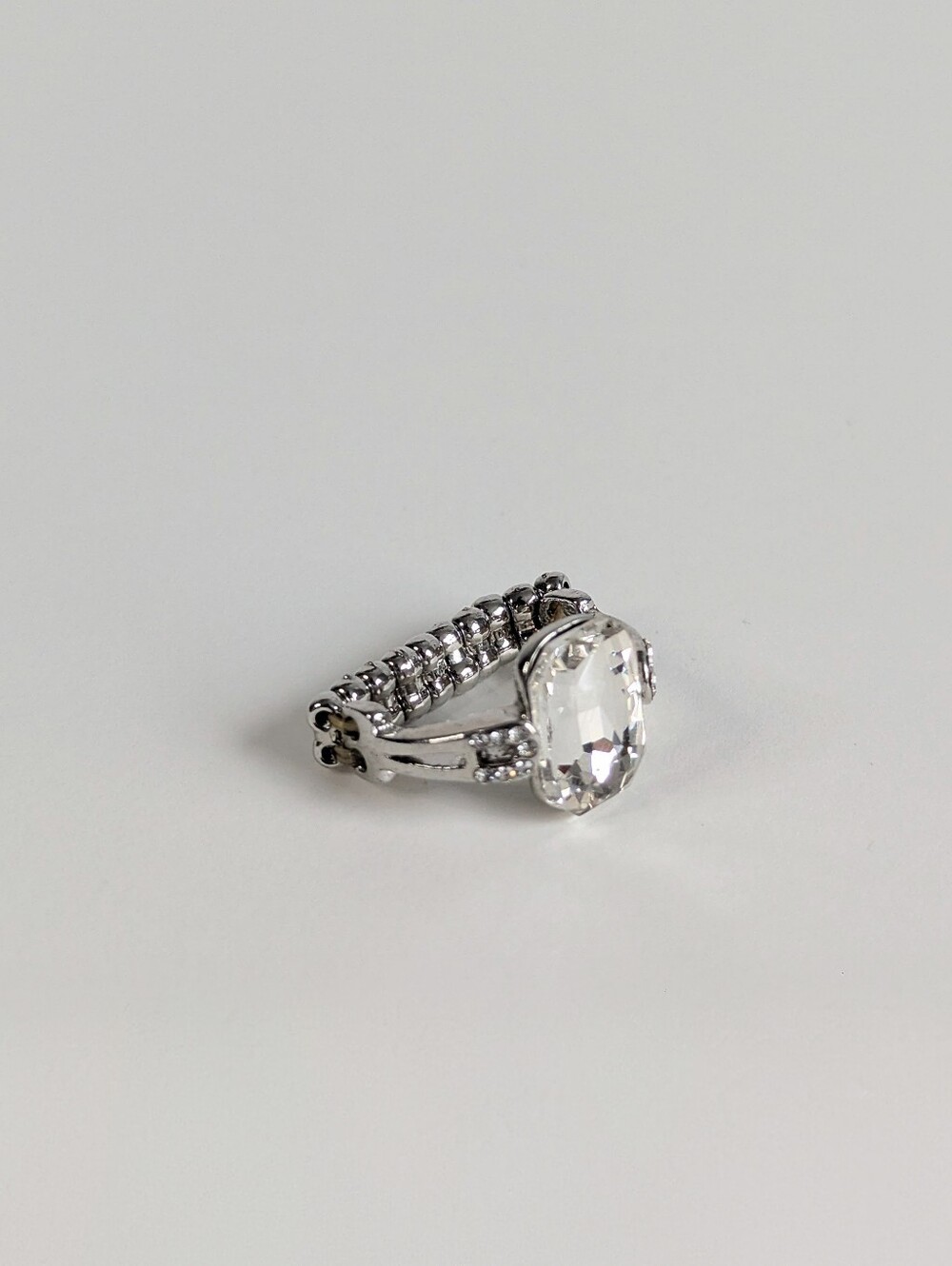 Vintage Silver Rhinestone Stretch Ring Lot Crystal Baguette Statement Pack 3pc - Picture 7 of 14